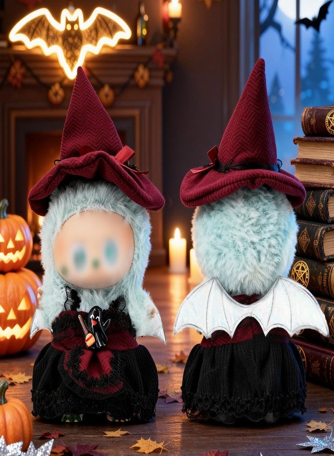 Evowatt Clothes for LA BUBU 17cm Doll (NO Doll), Outfit for LA BUBU, 2-Piece Little Witch Set (Hat & Dress) for LABUBU Dress Up, Costume Accessories, Red - Image 2