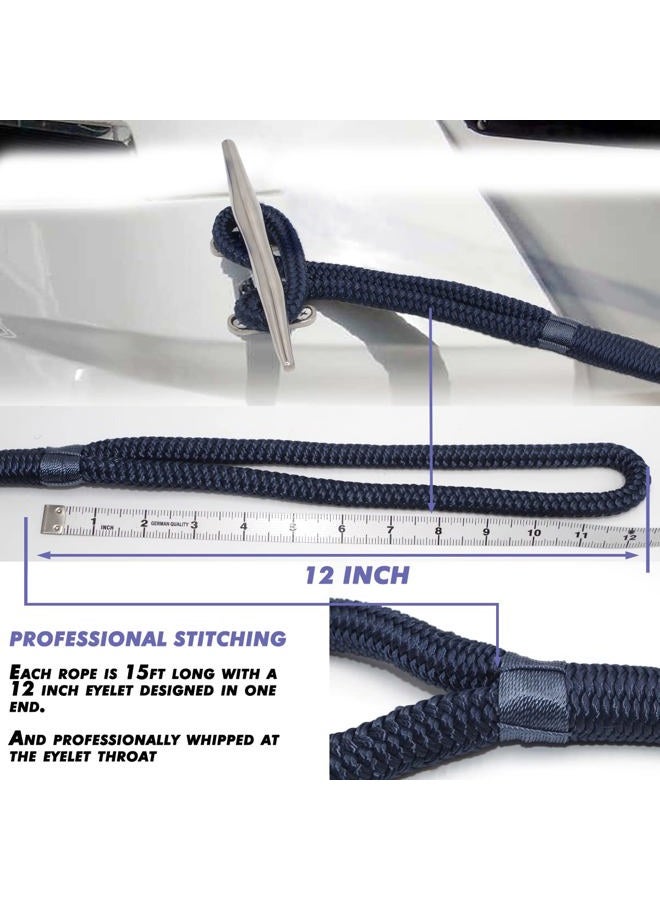 INNOCEDEAR 4 Pack 1/2” X 15' Dock Lines|Marine-Grade Double-Braided Nylon Dock Line with 12” Eyelet.Hi-Performance Boat Rope Mooring Rope - Image 5