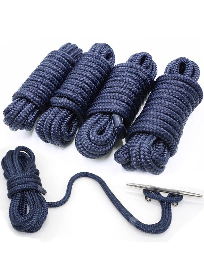 INNOCEDEAR 4 Pack 1/2” X 15' Dock Lines|Marine-Grade Double-Braided Nylon Dock Line with 12” Eyelet.Hi-Performance Boat Rope Mooring Rope - Image 1