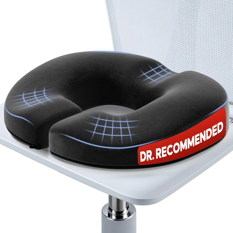 Benazcap Donut Pillow Seat Cushion, Donut Chair Cushions for Postpartum Pregnancy & Hemorrhoids, Memory Foam Seat Chair Cushion for Sciatica & Hip & Coccyx Pain Relief-Black - Image 1