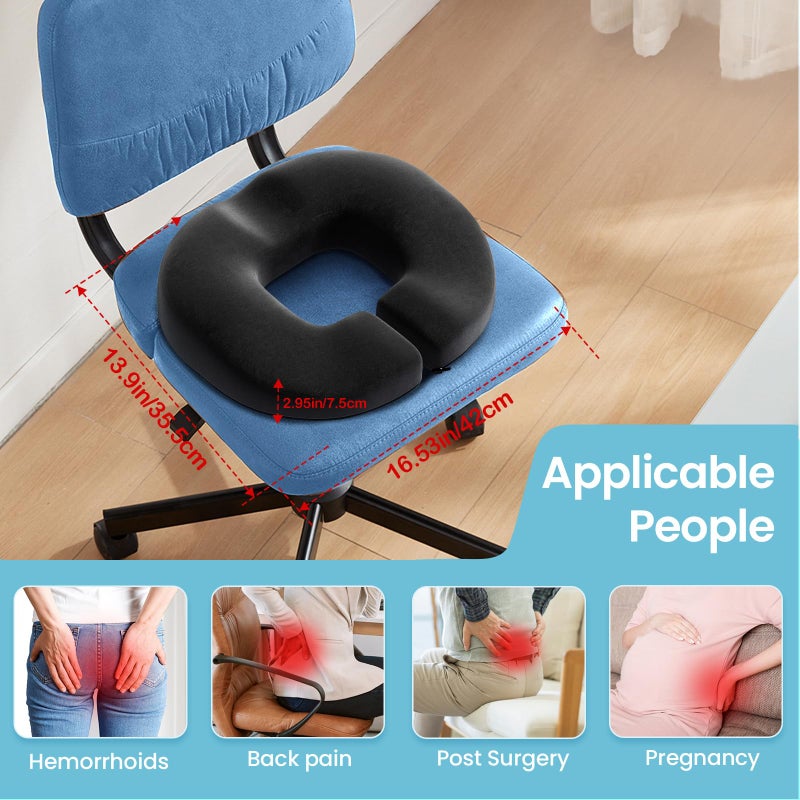 Benazcap Donut Pillow Seat Cushion, Donut Chair Cushions for Postpartum Pregnancy & Hemorrhoids, Memory Foam Seat Chair Cushion for Sciatica & Hip & Coccyx Pain Relief-Black - Image 2