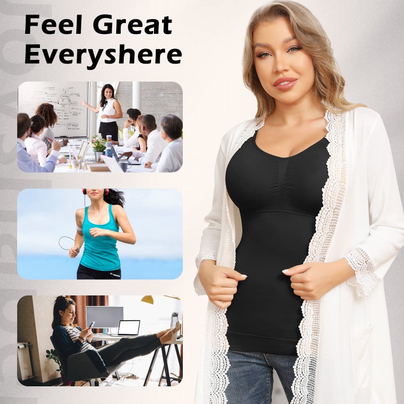 JOYSHAPER Shapewear Camisoles With Built in Bra Tummy Control Compression Tank Tops for Women Body Shaper Padded Tanks Black L - Image 5