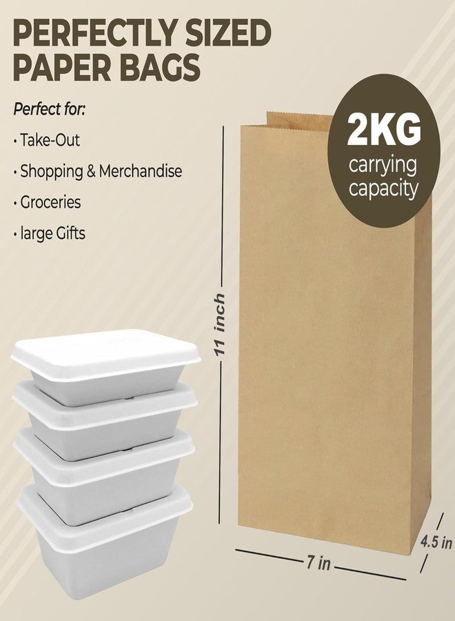 Aakriti Grocery Bags 7 x 4.5 x 11 Inches, Heavy Duty Brown Kraft Paper Sacks, Recyclable Durable for Pantry Items, Gifts, Retail, Food Delivery (Brown, Grocery Bag 50pcs) - Image 2