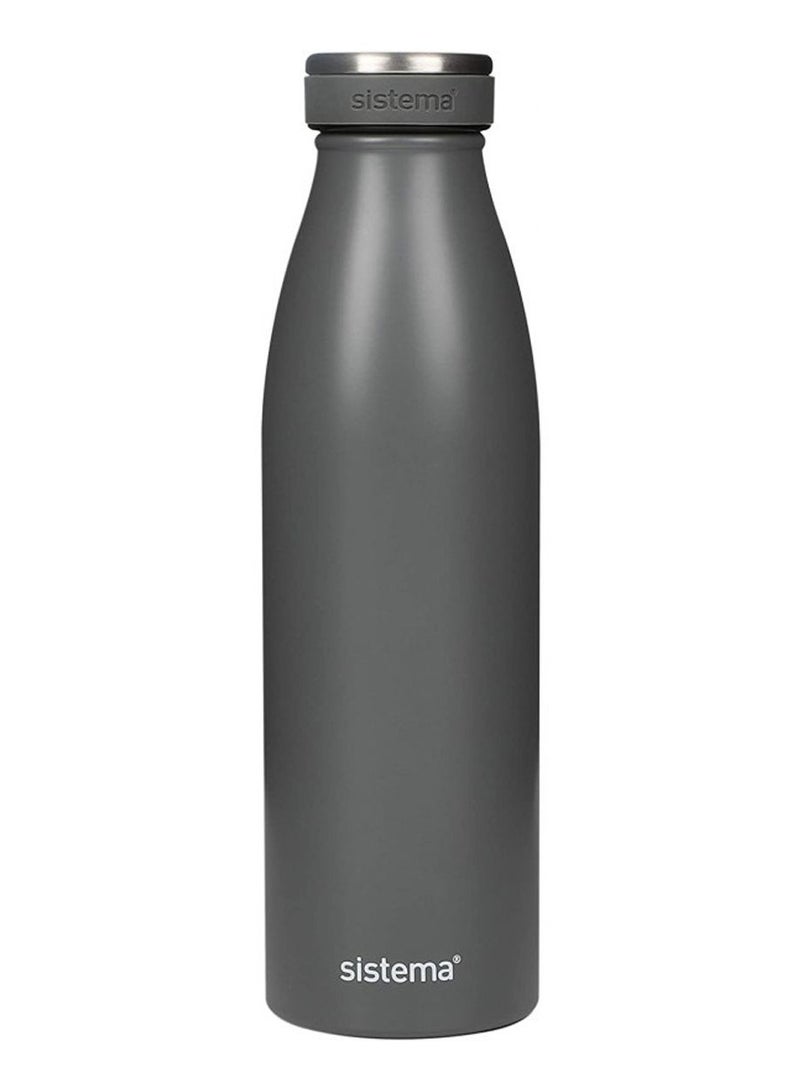 Sistema 750ML Double-Walled Stainless Steel Vacuum Insulated Water Bottle, BPA Free Reusable Leak-Proof Flask, Keeps Drinks Cold 12 Hours & Hot 6 Hours, Bottle for School, Kids, Adults, Office, Gym, Travel & Everyday Hydration - Grey - Image 2