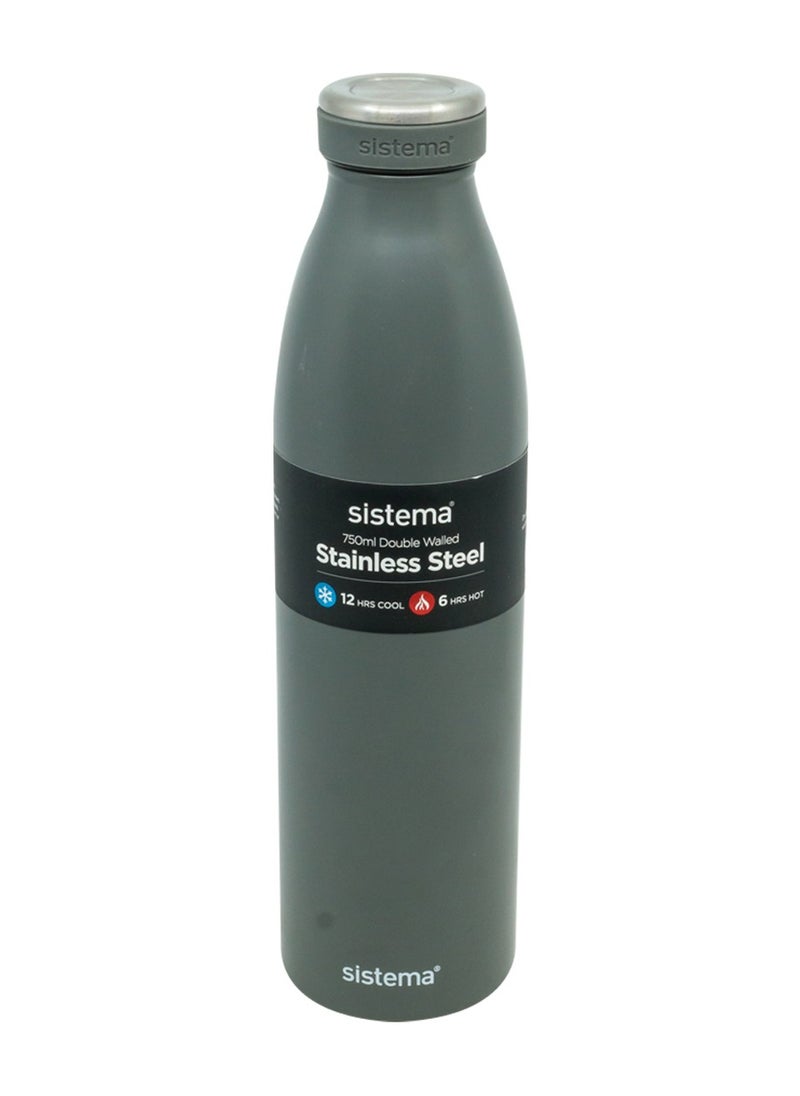 sistema - Sistema 750ML Chic Stainless-Steel Bottle, designed with double walled insulation and 100% Leak Proof to keep drinks Hot & Cool, BPA Free. Grey. - Image 1