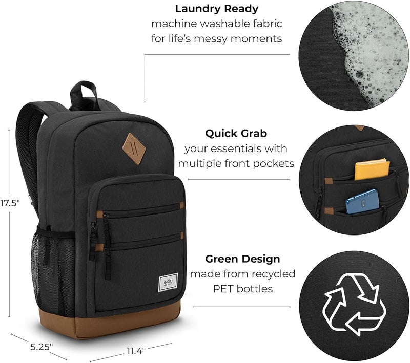 Solo حقيبة ظهر لابتوب سولو نيويورك للنساء والرجال، حقيبة سفر خفيفة الوزن مع جيوب شبكية جانبية تناسب كمبيوتر 15.6، أسود ريفريش - Image 2