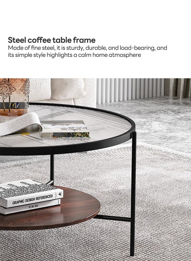 شاربدو طاولة قهوة دائرية بسيطة وحديثة مصنوعة من الزجاج المقوى، طاولة قهوة مزدوجة الطبقات 60*60*45 سم - Image 5