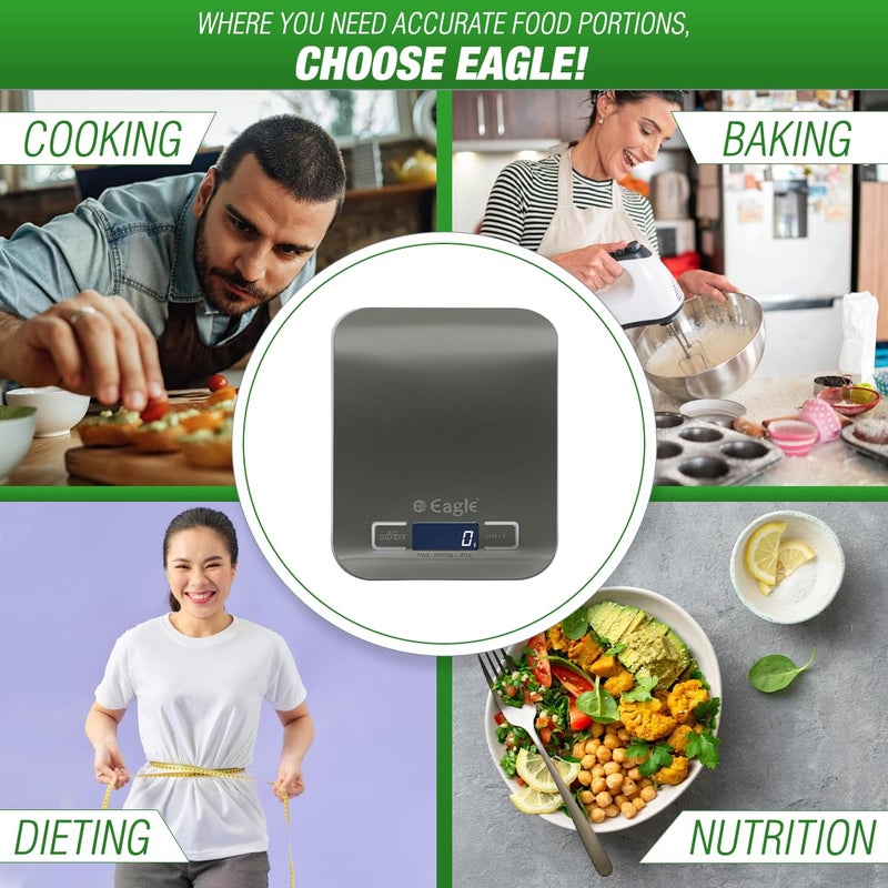 Eagle Eagle Stainless Steel Digital Kitchen Weighing Scale with 10 kg Capacity 1 Gram Accuracy Food Weight Machine for Diet Nutrition Health Fitness Baking Cooking Silver - Image 5