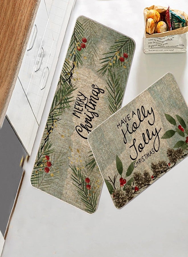 GAGEC Christmas Kitchen Rug Have A Holly Jolly Christmas Kitchen Mat Set of 2 Merry Christmas Winter Farmhouse Party Floor Mat for Home Kitchen Bathroom Decorations - 17x27 and 17x47 Inch - Image 2
