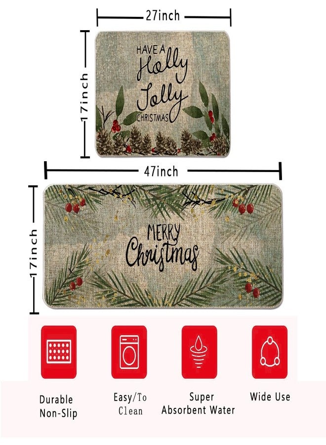 GAGEC Christmas Kitchen Rug Have A Holly Jolly Christmas Kitchen Mat Set of 2 Merry Christmas Winter Farmhouse Party Floor Mat for Home Kitchen Bathroom Decorations - 17x27 and 17x47 Inch - Image 3