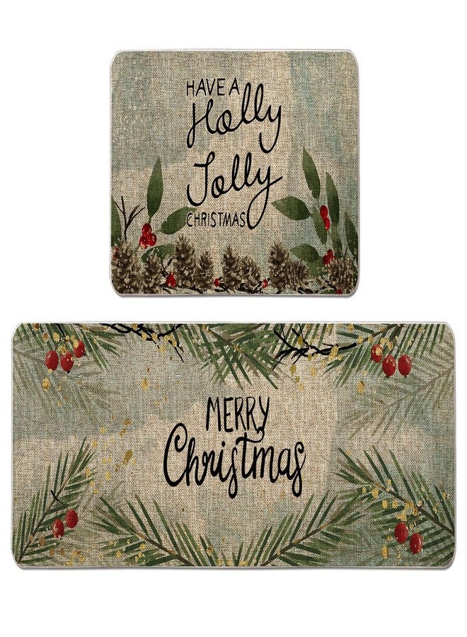 GAGEC Christmas Kitchen Rug Have A Holly Jolly Christmas Kitchen Mat Set of 2 Merry Christmas Winter Farmhouse Party Floor Mat for Home Kitchen Bathroom Decorations - 17x27 and 17x47 Inch - Image 1