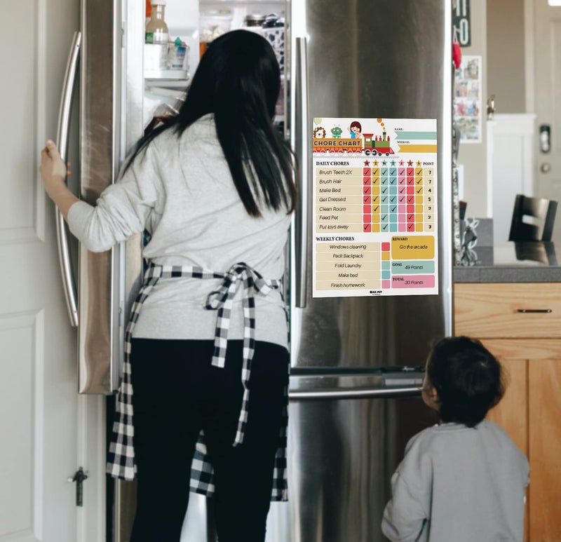 Inkdotpot Magnetic Dry Erase Weekly/Daily Chore Chart for Kids - Schedule Board, Reward and Good Behavior Chart With 2 Markers (Train) - Image 2