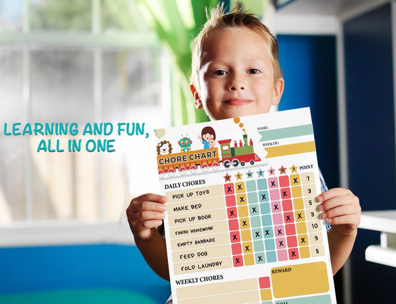 Inkdotpot Magnetic Dry Erase Weekly/Daily Chore Chart for Kids - Schedule Board, Reward and Good Behavior Chart With 2 Markers (Train) - Image 5