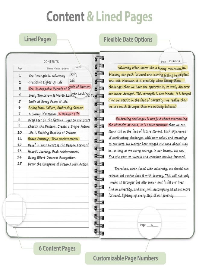 VALOME Lined Spiral Journal Notebook with A5 College for Women & Men, Ruled Hardcover Spiral Notebook Featuring 146 Pages of 100 GSM Thick Paper for Journaling, School, Work and Writing, Medium Size(Green) - Image 2