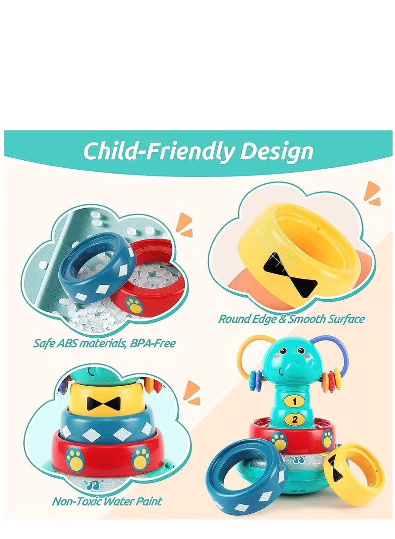 Music Toys for Babies 6-12 Months Interactive Elephant Music Roly-Poly w/Stacking Ring Rattle Toy Early Educational Sensory Toys for Kids 6-12 Months  - Image 2