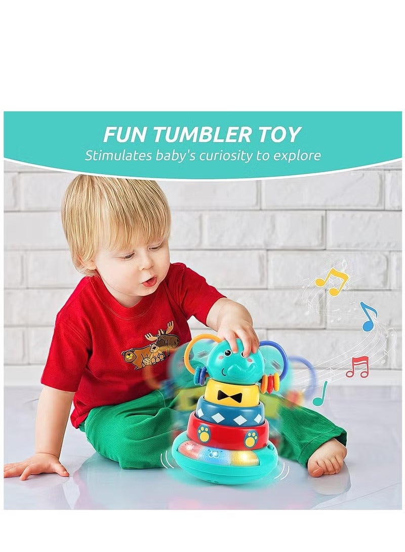Music Toys for Babies 6-12 Months Interactive Elephant Music Roly-Poly w/Stacking Ring Rattle Toy Early Educational Sensory Toys for Kids 6-12 Months  - Image 4