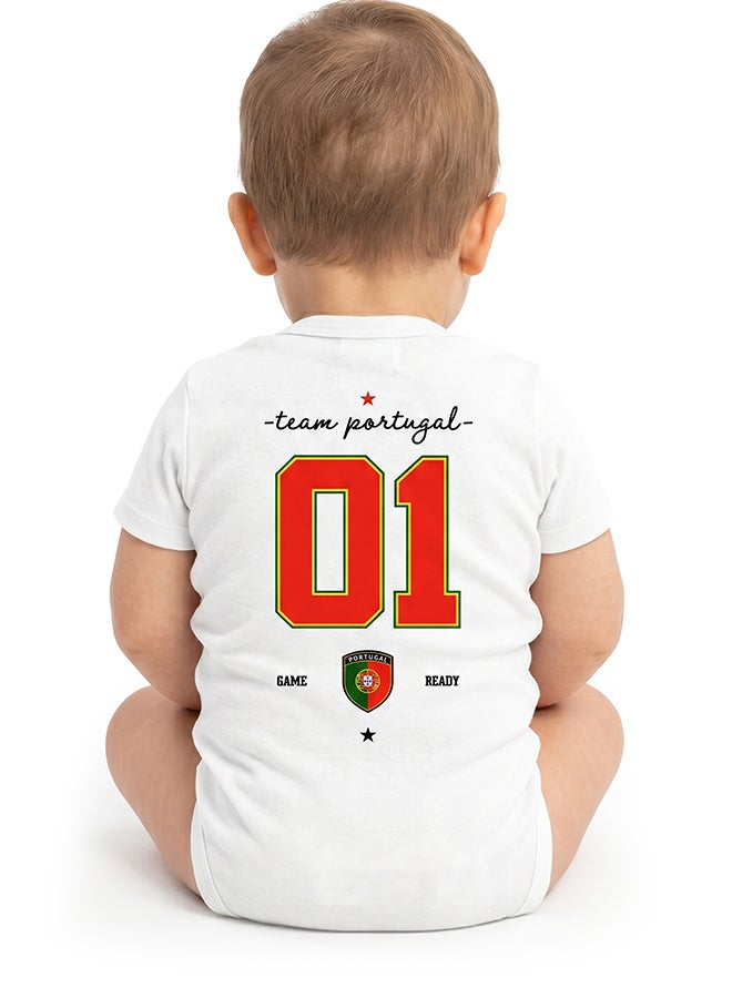 Nurtur FIFA Portugal Football Printed Unisex Baby Onesie, Little Champion Teddy Graphic, Soft Cotton Infant Bodysuit - White - Image 4