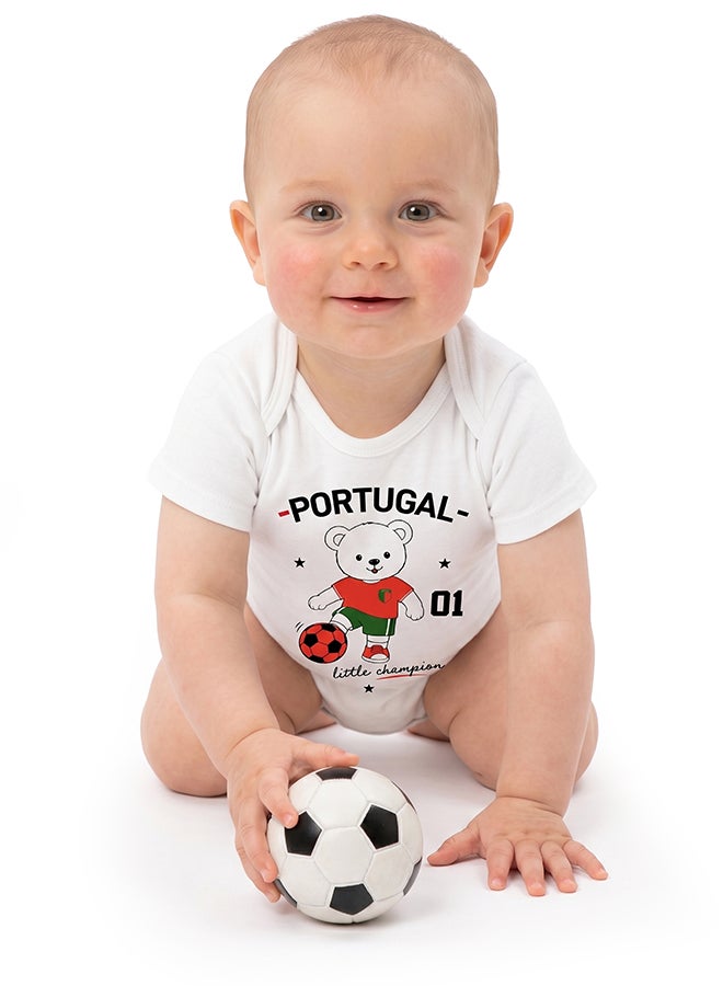 Nurtur FIFA Portugal Football Printed Unisex Baby Onesie, Little Champion Teddy Graphic, Soft Cotton Infant Bodysuit - White - Image 5