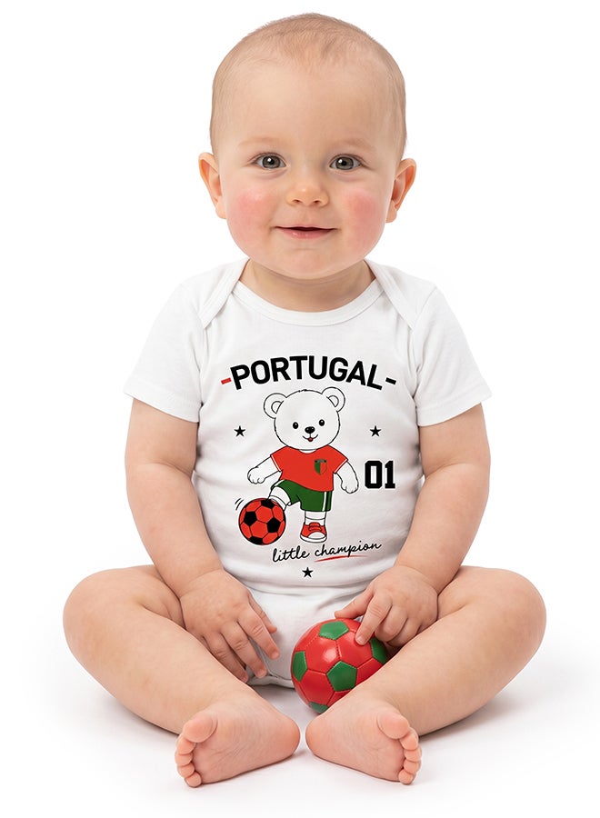 Nurtur FIFA Portugal Football Printed Unisex Baby Onesie, Little Champion Teddy Graphic, Soft Cotton Infant Bodysuit - White - Image 3
