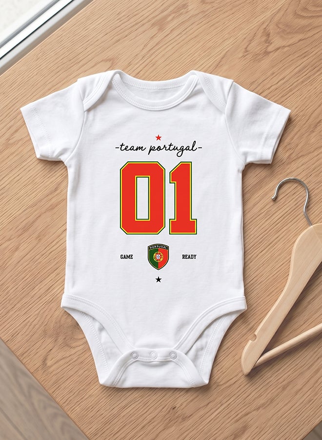 Nurtur FIFA Portugal Football Printed Unisex Baby Onesie, Little Champion Teddy Graphic, Soft Cotton Infant Bodysuit - White - Image 2