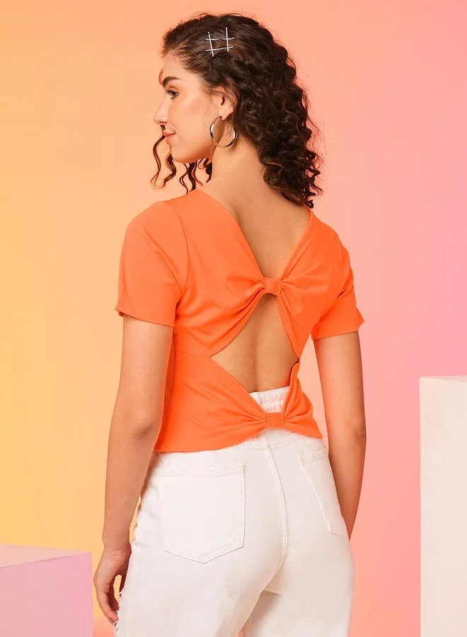 globus Globus Orange Bow Detail Styled Back Crop Top