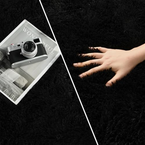 Deerhoo Large Shag Area Rugs 6 x 9, Plush Fuzzy Rugs for Living Room, Ultra Soft Fluffy Furry Rug for Bedroom, Indoor Carpet Nursery Rugs for Kids Room Home Decor, Black - Image 3