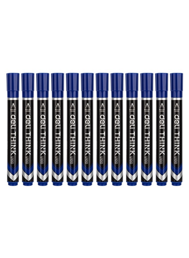 Deli EU10030 Permanent Marker Bullet Tip 1.5mm Blue 12PCS/Box – Ideal for Office and Labeling Work - Image 1