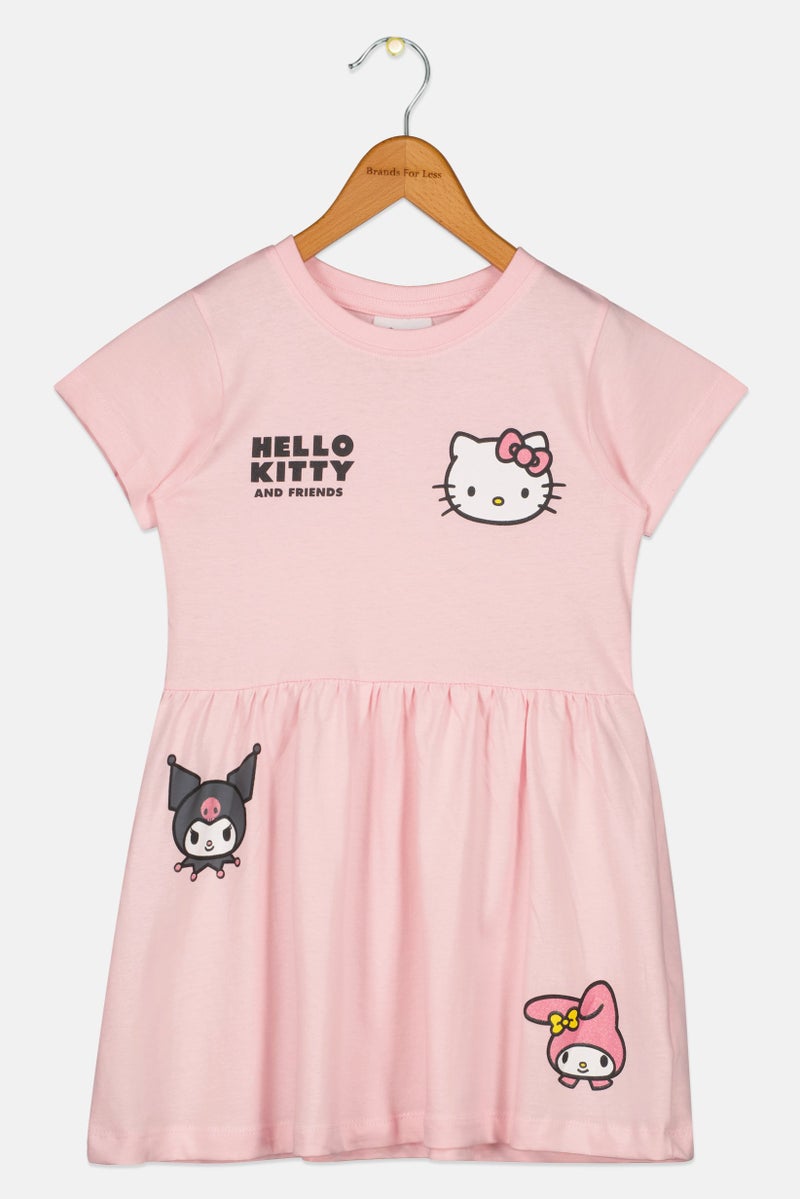 Disney X Hello Kitty Kids Girl Crew Neck Graphic Print Dress, Pink - Image 3