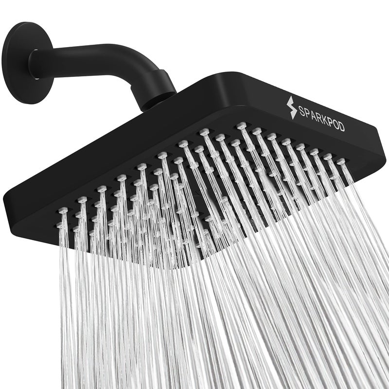SparkPod Shower Head - High Pressure Rain - Premium Quality Luxury Design - Easy Clean Adjustable Replacement for Your Bathroom Shower Heads (Midnight Black Matte, 6 Inch Square) - Image 1