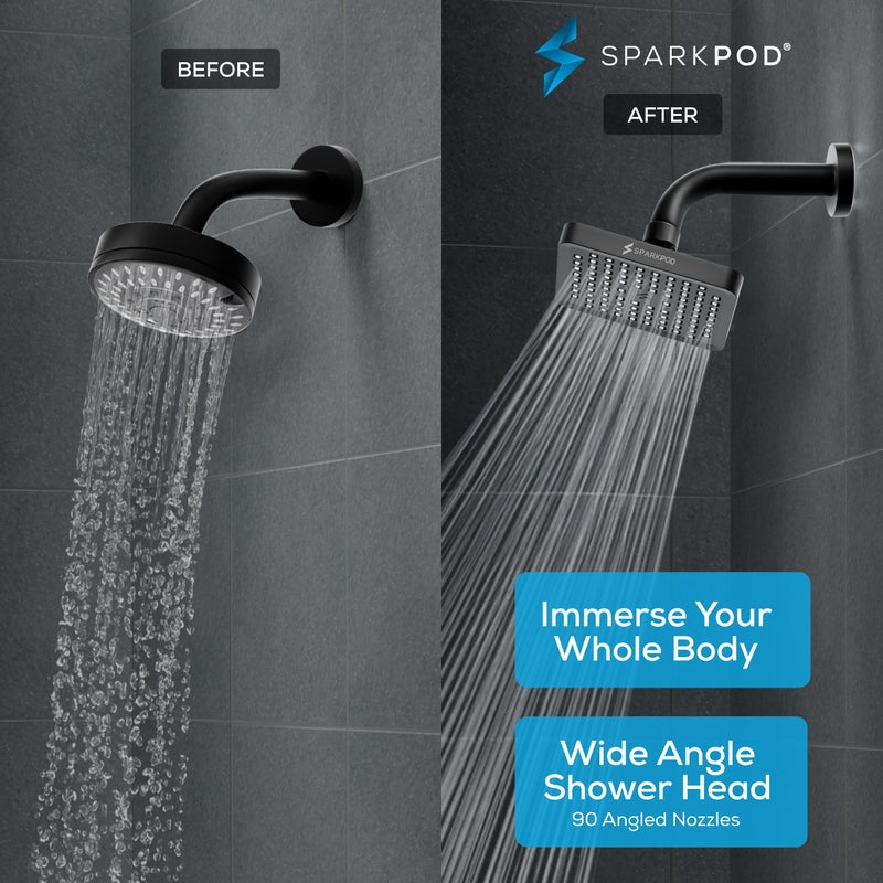 SparkPod Shower Head - High Pressure Rain - Premium Quality Luxury Design - Easy Clean Adjustable Replacement for Your Bathroom Shower Heads (Midnight Black Matte, 6 Inch Square) - Image 2