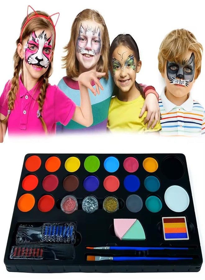 Tassel Toppers Kids Face Painting Kit, 20 Non-Toxic Water Based Paints, Professional Face and Body Paint Makeup for Sensitive Skin, 4 Stencils, 2 Hair Chaulk Combs, 2 Sponges - Image 1