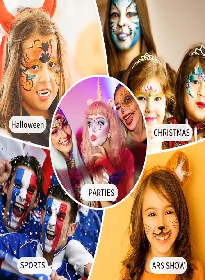 Tassel Toppers Kids Face Painting Kit, 20 Non-Toxic Water Based Paints, Professional Face and Body Paint Makeup for Sensitive Skin, 4 Stencils, 2 Hair Chaulk Combs, 2 Sponges - Image 2