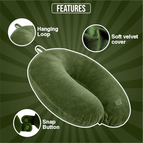 BTfash Travel Neck Pillow for Men & Women | Soft Fibre Cushion for Flight, Car & Train | Soft Velvet Fabric with Attachable Snap Strap | Cervical Support for Neck Pain Relief. Pack of 1 (Grass Green) - Image 3