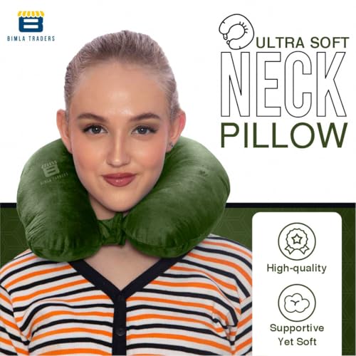 BTfash Travel Neck Pillow for Men & Women | Soft Fibre Cushion for Flight, Car & Train | Soft Velvet Fabric with Attachable Snap Strap | Cervical Support for Neck Pain Relief. Pack of 1 (Grass Green) - Image 2