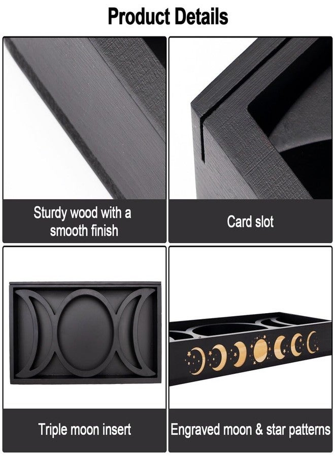 yeesport Wooden Tarot Card Holder Stand, Crystal Holder for Stones Display, Crystal Storage Organizer, Moon Tray, 3 Tarot Card Stand for Immerse Reading, Moon Phase Design Tarot Deck Display Stand Box for - Image 5
