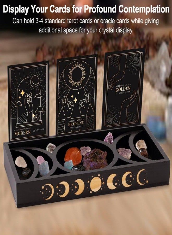 yeesport Wooden Tarot Card Holder Stand, Crystal Holder for Stones Display, Crystal Storage Organizer, Moon Tray, 3 Tarot Card Stand for Immerse Reading, Moon Phase Design Tarot Deck Display Stand Box for - Image 2