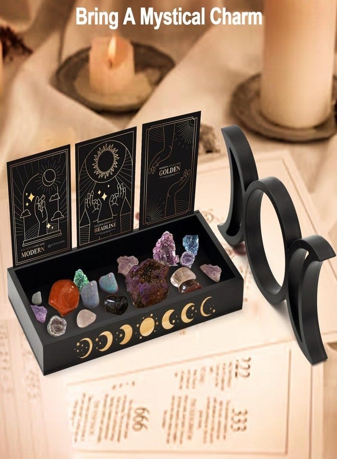 yeesport Wooden Tarot Card Holder Stand, Crystal Holder for Stones Display, Crystal Storage Organizer, Moon Tray, 3 Tarot Card Stand for Immerse Reading, Moon Phase Design Tarot Deck Display Stand Box for - Image 3