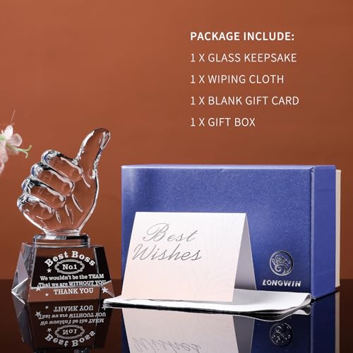 LONGWIN Best Boss Gifts for Women Men, Unique Bosses Day, Birthday, Christmas, Thanks Giving Day, Gift for Female Male Crystal Awards with Thumbs Up - Image 5