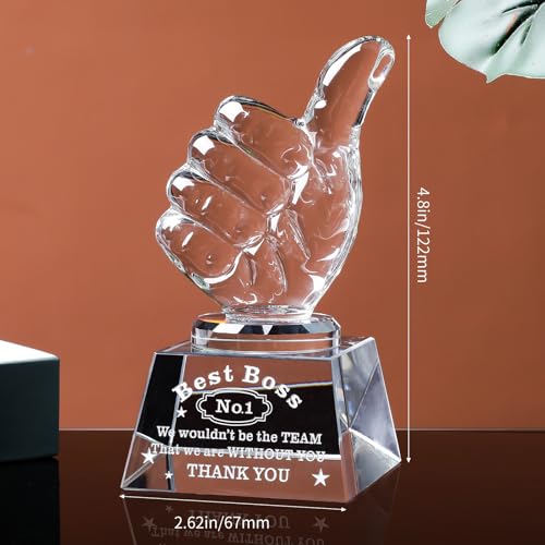 LONGWIN Best Boss Gifts for Women Men, Unique Bosses Day, Birthday, Christmas, Thanks Giving Day, Gift for Female Male Crystal Awards with Thumbs Up - Image 3