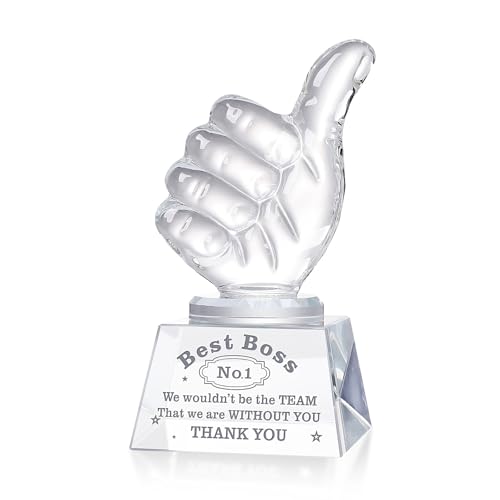 LONGWIN Best Boss Gifts for Women Men, Unique Bosses Day, Birthday, Christmas, Thanks Giving Day, Gift for Female Male Crystal Awards with Thumbs Up - Image 1
