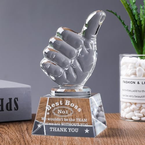 LONGWIN Best Boss Gifts for Women Men, Unique Bosses Day, Birthday, Christmas, Thanks Giving Day, Gift for Female Male Crystal Awards with Thumbs Up - Image 2