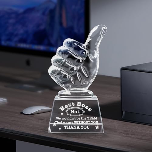 LONGWIN Best Boss Gifts for Women Men, Unique Bosses Day, Birthday, Christmas, Thanks Giving Day, Gift for Female Male Crystal Awards with Thumbs Up - Image 4