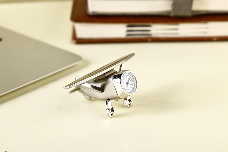 Decor Analog Table Clock, Aircraft Design Metal Paper Weight, Airplane Showpiece for Home, Office Desk Decoration in Silver Color (7 X 10 X 5 Cm) - Image 4