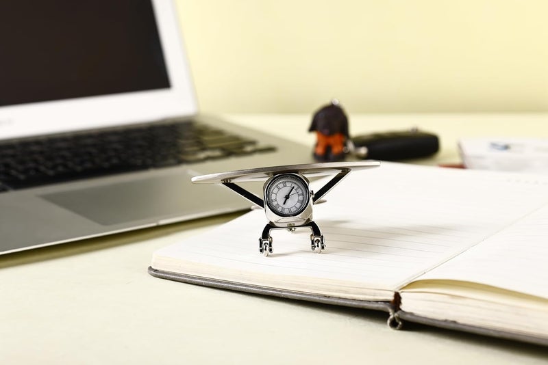 Decor Analog Table Clock, Aircraft Design Metal Paper Weight, Airplane Showpiece for Home, Office Desk Decoration in Silver Color (7 X 10 X 5 Cm) - Image 3