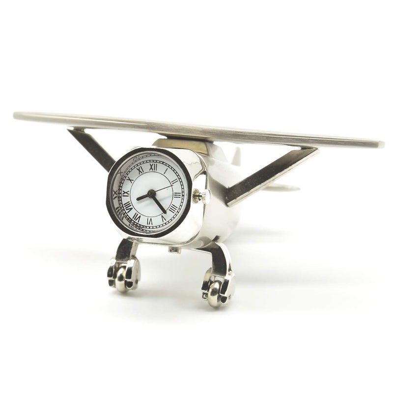 Decor Analog Table Clock, Aircraft Design Metal Paper Weight, Airplane Showpiece for Home, Office Desk Decoration in Silver Color (7 X 10 X 5 Cm) - Image 2