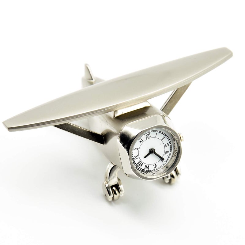 Decor Analog Table Clock, Aircraft Design Metal Paper Weight, Airplane Showpiece for Home, Office Desk Decoration in Silver Color (7 X 10 X 5 Cm) - Image 5