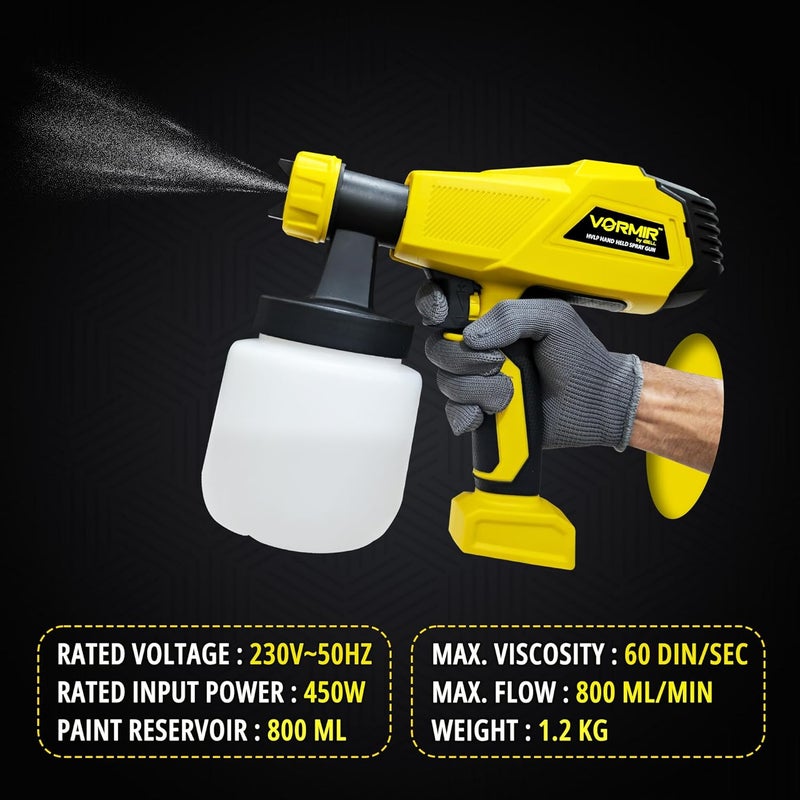 آي بيل مسدس رش الطلاء الكهربائي HVLP من iBELL VORMIR VR SG45-25 بقوة 450 واط، آلة رش الطلاء بخزان 800 مل، مسدس رش مزدوج الفوهة (1.8 مم و 2.6 مم)، رشاش طلاء عالي التدفق 800 مل/دقيقة، آلة رش محمولة - Image 5