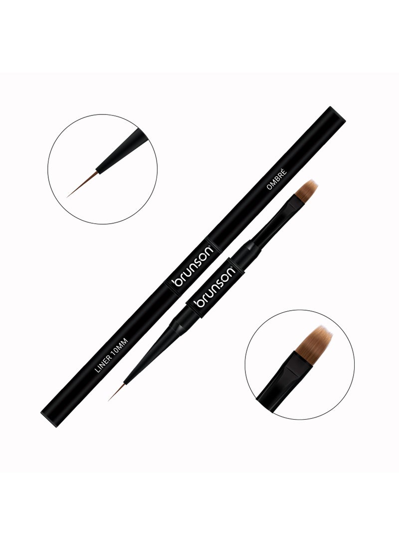 Nail Art Brush | Brunson 2-in-1 Dual Side 10mm | Ombre & Liner Brush for Gel Polish, Gel Nail Art, Blending, Nail Painting, Fine Line & Nail Detailing, French Nail Design, Acrylic Nail Art, Manicure & Professional Nail Art Supplies