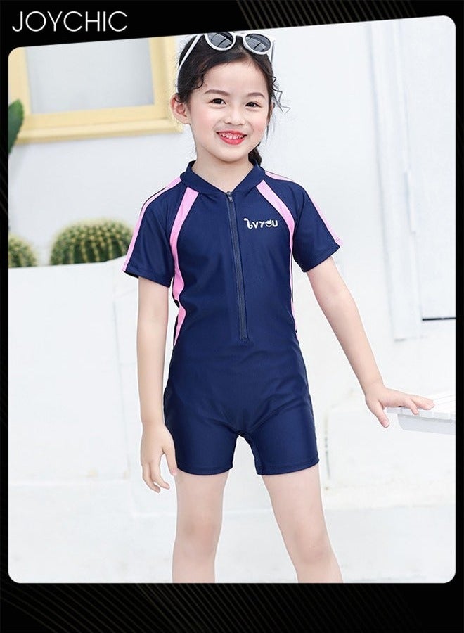 Joychic ملابس سباحة واحدة القطعة للبنات صيفية بأكمام قصيرة سريعة الجفاف وقابلة للتنفس مع سحاب للأطفال للبحر - Image 1