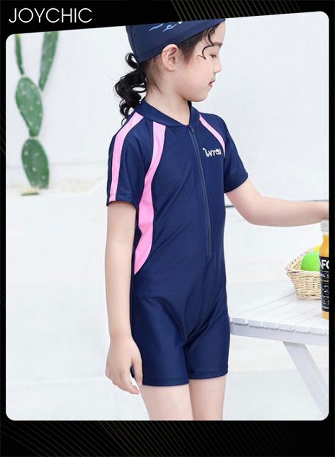 Joychic ملابس سباحة واحدة القطعة للبنات صيفية بأكمام قصيرة سريعة الجفاف وقابلة للتنفس مع سحاب للأطفال للبحر - Image 3